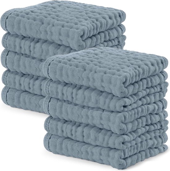 Mousseline Doeken - Baby Wasdoekjes - Dagelijkse Verzorging - 100% Katoen Ademend - 25 x 25 cm - Oceaanblauw van Merkloos