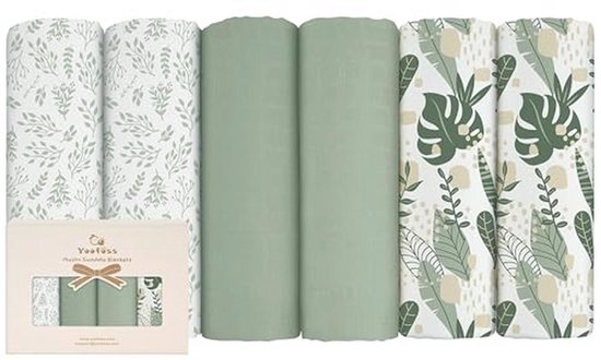 Mousseline doeken voor baby's - 6 Pack Grote 70 x 70 cm Zachte en Absorberende Katoenen Spuugdoeken voor Pasgeboren Meisjes en Jongens - Groen van Merkloos