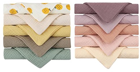 Mousseline Wasdoekjes voor Baby - 10 Stuks Zacht Katoen 23 x 23 cm van Merkloos