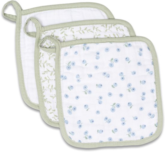 Mousseline washandjes - 3-pack - Greenery & Blueberries