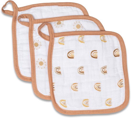 Mousseline washandjes - 3-pack - Rainbow & Sun