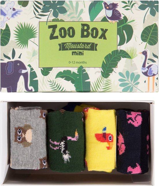 Moustard - Sokken - Cadeaudoos - Zoo Box - Babysokken - 4 paar - maat 0-12 maanden van Moustard