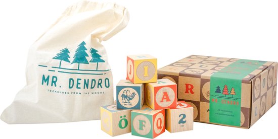 Mr. Dendro - Houten Blokken ABC met opbergzak - Duits alfabet - houten speelgoed 2 jaar - Kerst Cadeau van Mr. Dendro