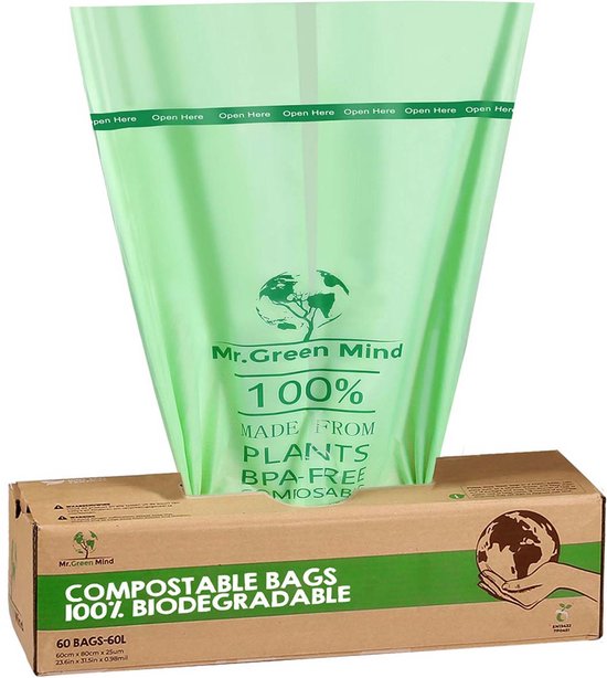 Mr. Green Mind vuilniszakken Bio, 60 liter, groen, doos van 60 stuks van Mr. Green Mind