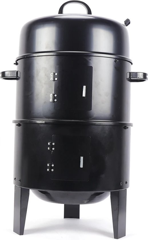 MS® - 3 in 1 Houtskoolgrill - 2-Laags - ø 40 cm - Barbecue - Roker - Stoven - Multifunctioneel - Met thermometer - Zwart - Draagbaar van MS®