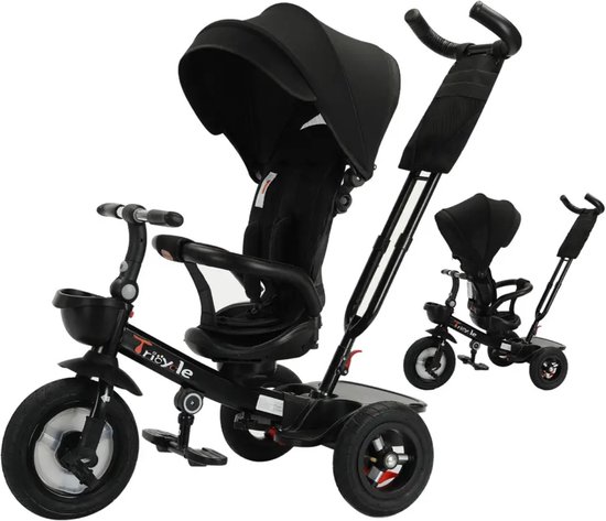 MS® - Kinderwagen - Driewieler fiets - Duwfiets - Op 6 verschillende manieren te gebruiken - Met rugleuning - Met bekerhouder - Geschikt voor kinderen 1-5 jaar - Tot 30 kg belastbaar - Zwart van MS®