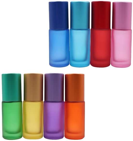 MTTProducts - Roll-on Glazen Flessen - 5ml Capaciteit - Multicolored - Perfect voor Essentiële Olie - 8 Stuks - Handig voor Reizen
