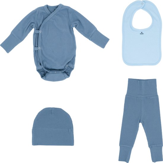 MUGI Kraamcadeau Jongen - Babyset - Babyshower - Blauwe 4-delige babyset - 0 tot 3 maanden - Jongen - Meisje - Neutraal van Merkloos