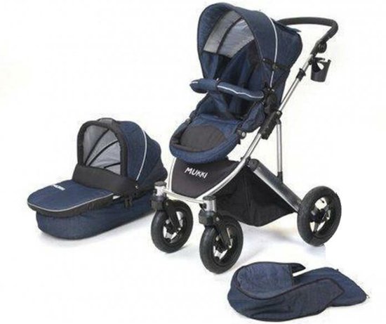 Mukki Daily Transporter - Robuuste All-terrain Kinderwagen inclusief reiswieg - JEANS Donkerblauw - Inklapbaar - Lichtgewicht - Grote luchtbanden voor iedere ondergrond - Verstelbaar - Combi Kinderwagen 2 in 1 - Wandelwagen - Buggy - Multifunctioneel van Mukki