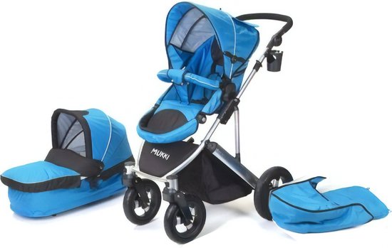 Mukki Daily Transporter - Robuuste All-terrain Kinderwagen inclusief reiswieg - Zeeblauw - Inklapbaar - Lichtgewicht - Grote luchtbanden voor iedere ondergrond - Verstelbaar - Combi Kinderwagen 2 in 1 - Wandelwagen - Buggy - Multifunctioneel van Mukki