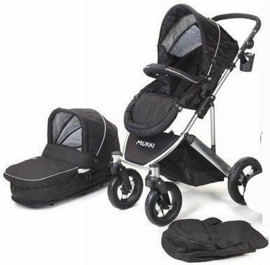 Mukki Daily Transporter - Robuuste All-terrain Kinderwagen inclusief reiswieg - ZWART - Inklapbaar - Aluminium Lichtgewicht - Grote luchtbanden voor iedere ondergrond - Verstelbaar - Combi Kinderwagen 2 in 1 - Wandelwagen - Buggy - Multifunctioneel van Mukki