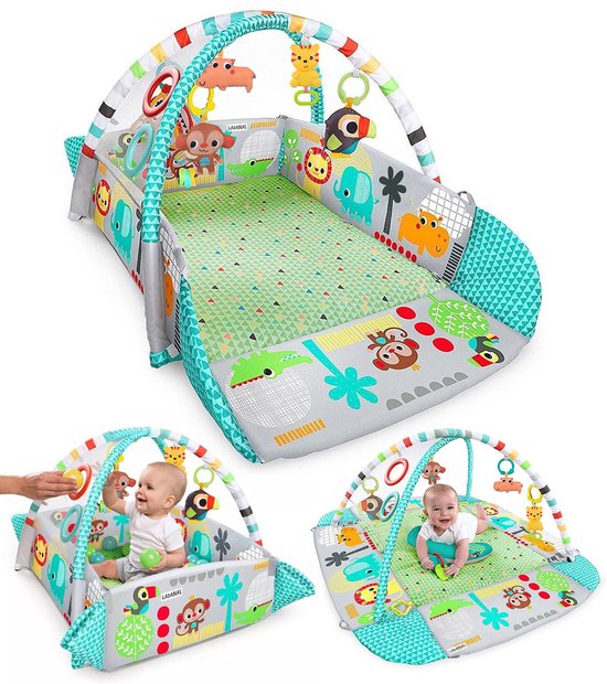 Multifunctioneel Speelkleed Baby + Buikligtrainer - Babygym met AANPASBARE WANDEN - Speelmat met Boog - Incl. 20 Ballen + 5 Speeltjes - Vanaf 0m+ van Merkloos