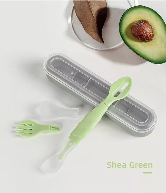 Multifunctioneel Vork & lepel - Bestek baby en kind- Oefenbestek - groen van Merkloos