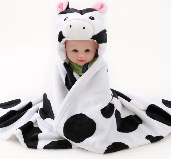 Multifunctionele Baby fleecedeken met capuchon Stoere Koe! -Badcape baby en peuters -Deken Kinderen -wikkeldeken -Dekentje baby & peuter 0-3 jaar -Babydeken -Kerst- en Kraamcadeau -Babycape -Fleece deken -Kraam -Maxi Cosi deken -Dier -doek van Merkloos