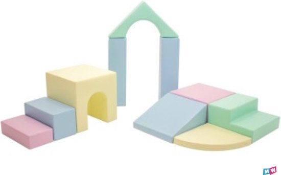 Multifunctionele foam speelset - Creativity - pastel kleuren - foam blokken Soft Play met glijbaan van Merkloos