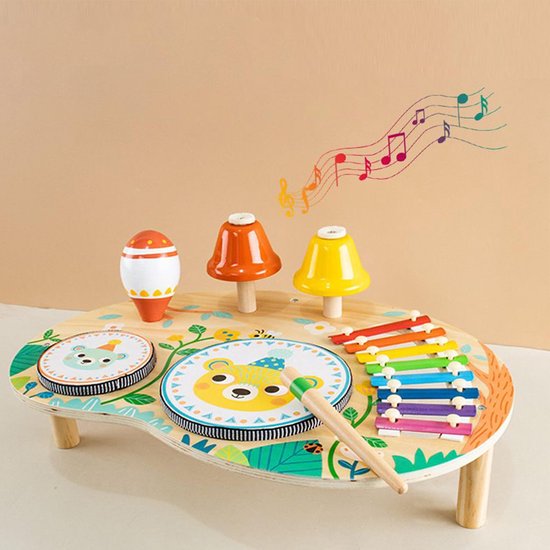 Multifunctionele Muzikale Speelgoedset Met Een Trommel, Xylofoon En Bel; Instrumentenspeelgoed In Montessori-Stijl; Educatief, Ontwikkelingsgericht En Realistisch Muziekspeelgoed Voor Kinderen; Leerzaam Speelgoed Dat Educatie Met Plezier Combineert.