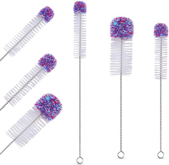 Multifunctionele Set van 3 Flessenborstels met Lange Handgreep en Nylon Haren voor Babyflessen, Waterflessen en Thermosflessen in Paars (3 Maten)