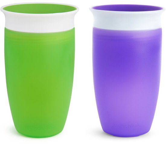 Munchkin 2pk Miracle Anti-Lek 360° Drinkbeker - Sippy Cup - Oefenbeker voor Baby en Kind - 2 Stuks - 296ml - Paars / Groen van Merkloos