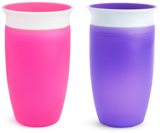 Munchkin 2pk Miracle Anti-Lek 360° Drinkbeker - Sippy Cup - Oefenbeker voor Baby en Kind - 296ml - 2 Stuks - Roze/Groen van Merkloos