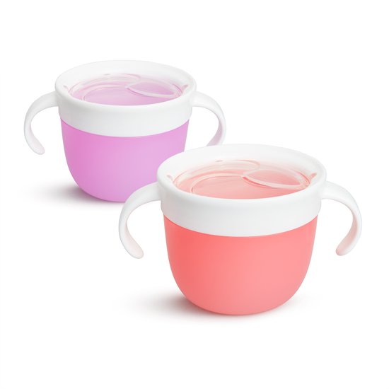Munchkin Baby Bakje 2-pack - Snack Catcher - Morsbestendige Snackhouder voor peuters - Eetbakje - Munchkin kinderservies - Roze/Paars van Munchkin