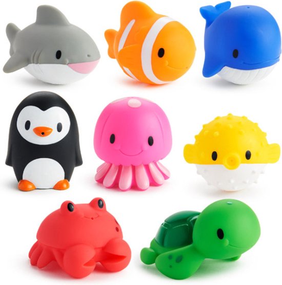 Munchkin Badspeelgoed Voor Baby's - Oceaanvormige Baddiertjes die Spuiten! - Badspuiters - Per 8 Stuks - Vanaf 9 Maanden van Munchkin