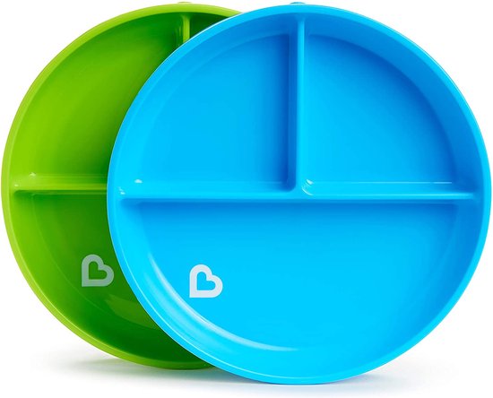 Munchkin Bordjes met Zuignap - Anti-Slip - Vaatwasser- en Magnetronbestendig - Per 2 Stuks - Vanaf 6 Maanden - Blauw/Groen van Munchkin