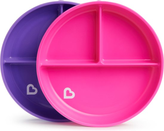 Munchkin Bordjes met Zuignap - Anti-Slip - Vaatwasser- en Magnetronbestendig - Per 2 Stuks - Vanaf 6 Maanden - Paars/Roze van Munchkin