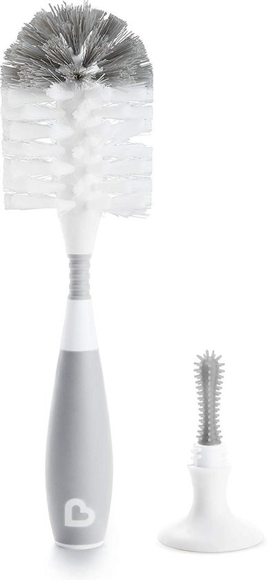 Munchkin Bristle | Flessenborstel | Schoonmaakborstel | Met Zuignap | Voor Flessen en Spenen | Grijs van Munchkin