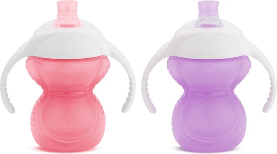 Munchkin Drinkbeker 2-pack - Click Lock Bite proof trainer cup - bijtbestendige drinkbeker voor baby's - Overgangsbeker - vanaf 6 maanden - beker met handgrepen - 207ml - Paars/Roze van Munchkin