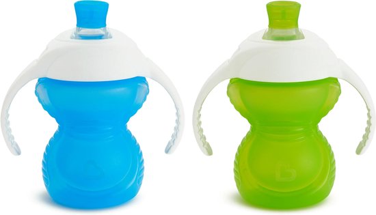 Munchkin Drinkbeker 2-pack - Click Lock Bite proof trainer cup - Bijtbestendige drinkbeker voor baby's - vanaf 6 maanden - Beker met handgrepen - 207ml - Groen/Blauw - 2 Munchkin bekers van Munchkin