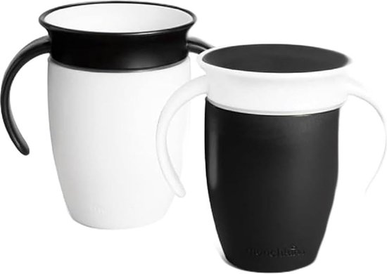 Munchkin Drinkbeker - Miracle Trainer Cup 2-pack - 360 Graden Babybeker - BPA-vrij, Met Handgrepen - Lekvrije Drinkbeker - Vaatwasmachinebestendig - Geschikt voor Baby's vanaf 6 Maanden en Ouder - Set van 2 - Zwart/Wit - 207 ml van Munchkin