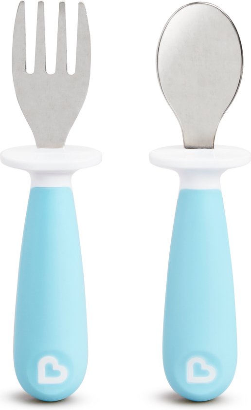 Munchkin Kinderbestek Vork en Lepel voor peuters – Raise - 2-delig - vanaf 12 maanden - Roestvrijstalen bestekset - Blauw van Merkloos