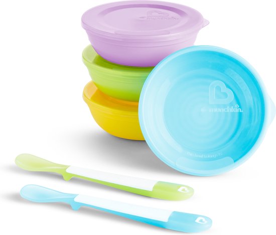 Munchkin Love-a-Bowls - 10-delig Serviesset voor Kinderen - 4 Schaaltjes, 2 Lepeltjes en 4 Dekseltjes - Vanaf 4 Maanden van Munchkin