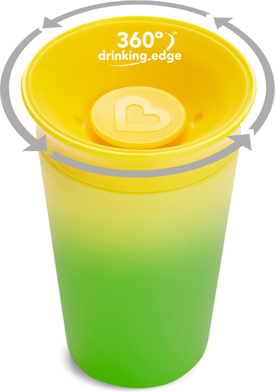 Munchkin Miracle Anti-Lek 360° Drinkbeker - Sippy Cup - Veranderd van Kleur - Warmtegevoelig - Oefenbeker voor Baby en Kind - 266ml - Geel/Groen van Munchkin