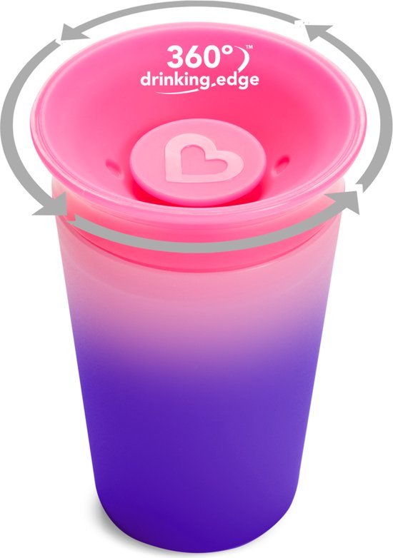 Munchkin Miracle Anti-Lek 360° Drinkbeker - Sippy Cup - Veranderd van Kleur - Warmtegevoelig - Oefenbeker voor Baby en Kind - 266ml - Roze/Paars van Munchkin