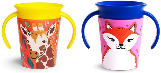 Munchkin Miracle Drinkbeker - WildLove Trainer cup - Anti-Lek 360° Cup - 2-pack - Oefenbeker voor Baby en Kind - Giraffe & Vos - 177ml van Merkloos