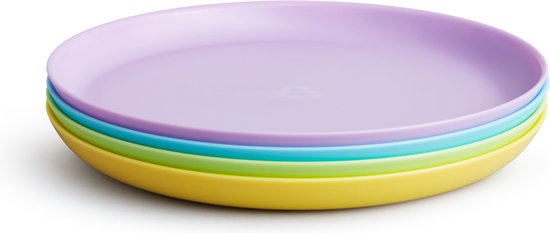 Munchkin Multi Gekleurde Bordjes voor Kinderen - Vrolijke Kleurtjes - Magnetron- en Vaatwasserbestendig - Per 4 Stuks van Munchkin