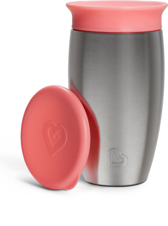 Munchkin Roestvrijstalen Drinkbeker - Miracle® 360° Sippy Cup - Koelt tot 10 uur - Anti-Lek Drinkbeker - 266ml - Roze - Vanaf 12 Maanden van Munchkin
