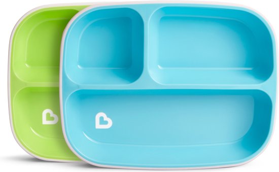 Munchkin Splash Anti-Slip Borden Met 3 Vakken - Vaatwasser- en Magnetronbestendig - Per 2 Stuks - Groen/Blauw van Munchkin