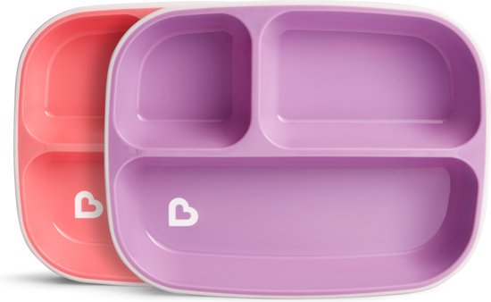 Munchkin Splash Anti-Slip Borden Met 3 Vakken - Vaatwasser- en Magnetronbestendig - Per 2 Stuks - Paars/Roze van Munchkin