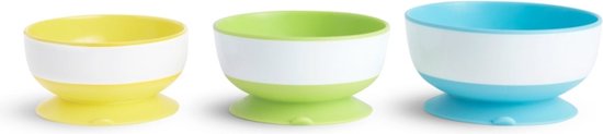 Munchkin Suction Bowls - Kommetjes met Zuignap - Per 3 Stuks - Vaatwasser en Magnetronbestendig - Vanaf 6 Maanden - Geel/Groen/Blauw van Munchkin