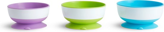 Munchkin Suction Bowls - Kommetjes met Zuignap - Per 3 Stuks - Vaatwasser en Magnetronbestendig - Vanaf 6 Maanden - Paars/Groen/Blauw van Munchkin