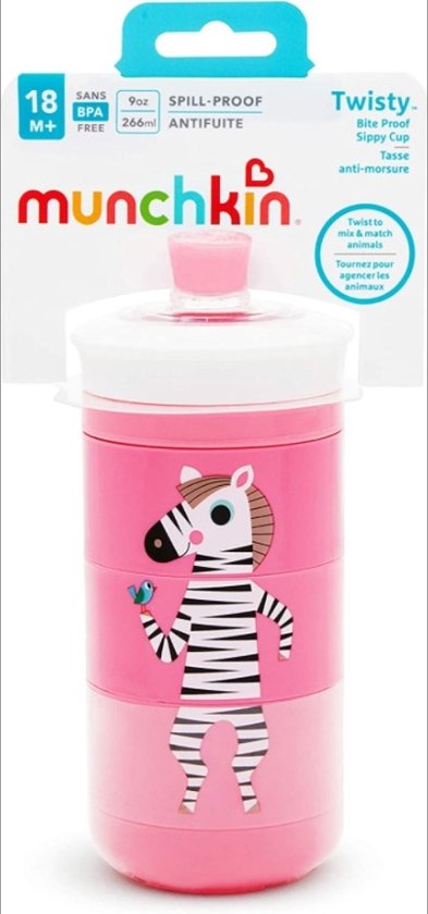 Munchkin Twisty Mix & Match - mok met snavel - 266 ml - roze - 180 g - Tijger - Olifant  - Zebra van Munchkin