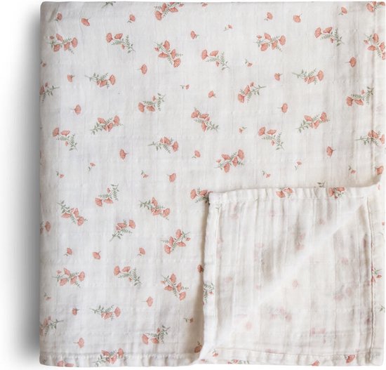 Mushie & Co hydrofiele doek XL - pink flowers bloemen 120x120cm van Mushie