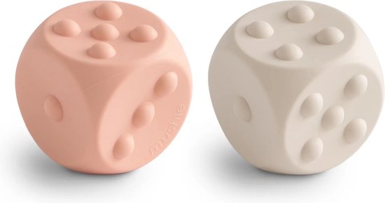 Mushie Dobbelsteen Siliconen Blush/Shifting Sands (2 stuks) van Mushie