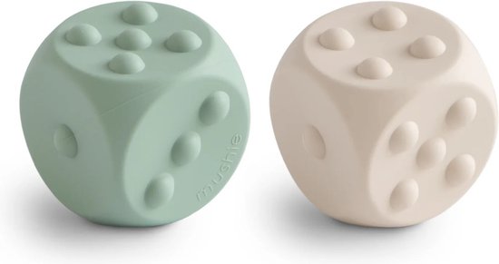 Mushie Dobbelsteen Siliconen Cambridge Blue/Shifting Sands (2 stuks) van Mushie