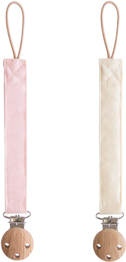 Mushie Fopspeenkoord 2-Pack - Linen Blush/Cream van Merkloos