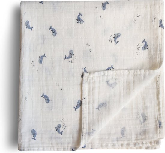 Mushie Hydrofiele Doek XL Swaddle - Whales van Mushie