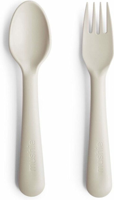 Mushie Kinderbestek Set Lepel en Vork - Ivory van Mushie