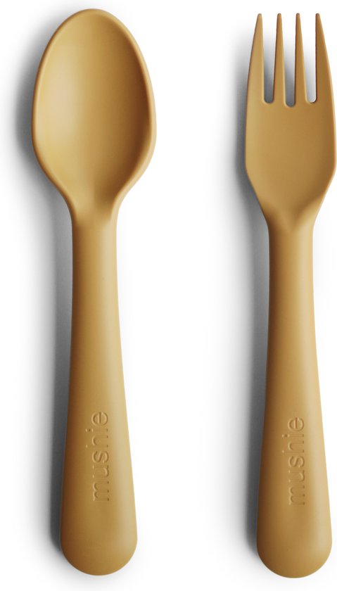 Mushie Kinderbestek Set Lepel en Vork - Mustard van Mushie